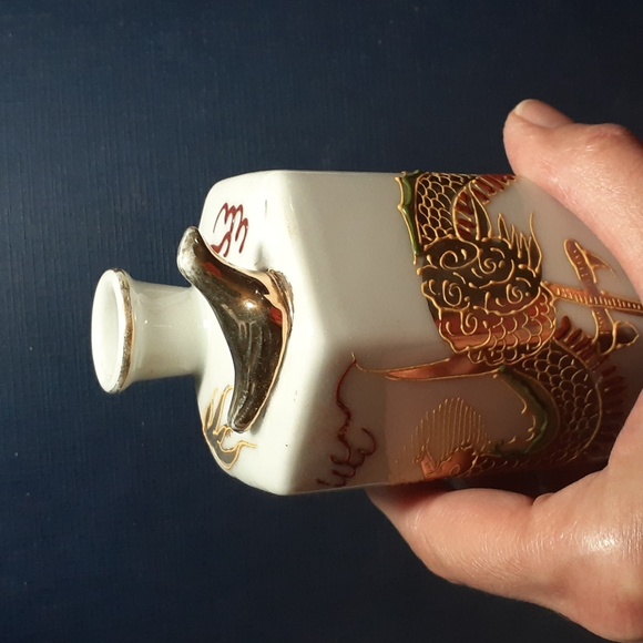 👉*RARE 40s* JAPANESE DRAGONWARE SINGING BIRD SAKI SET w/ GEISHA LITHOGRAPH CUPS - Picture 4 of 10